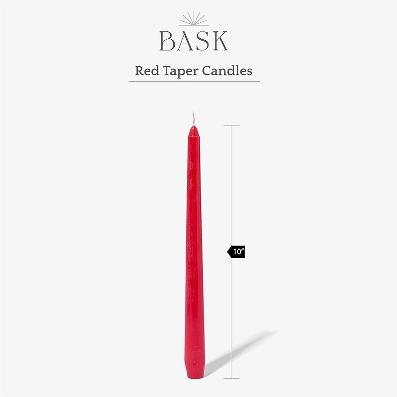 bask Red Taper Candles - Unscented Dripless Long Candles Bulk - Candle Sticks Long Burning 8 Hours - for Candlesticks, Dinner Table, Vigil, Advent, , Thanksgiving, Kwanzaa - 12 Pack,10 Inch Tall - Image 3