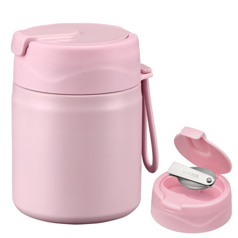 Howeemo 17oz Soup Thermo for Hot Food Kids,Insulated Food Jar with Spoon,Thermo Hot Food Lunch Container,Wide Mouth Leakproof Stainless Steel Lunch Box for School-Pink - Image 1