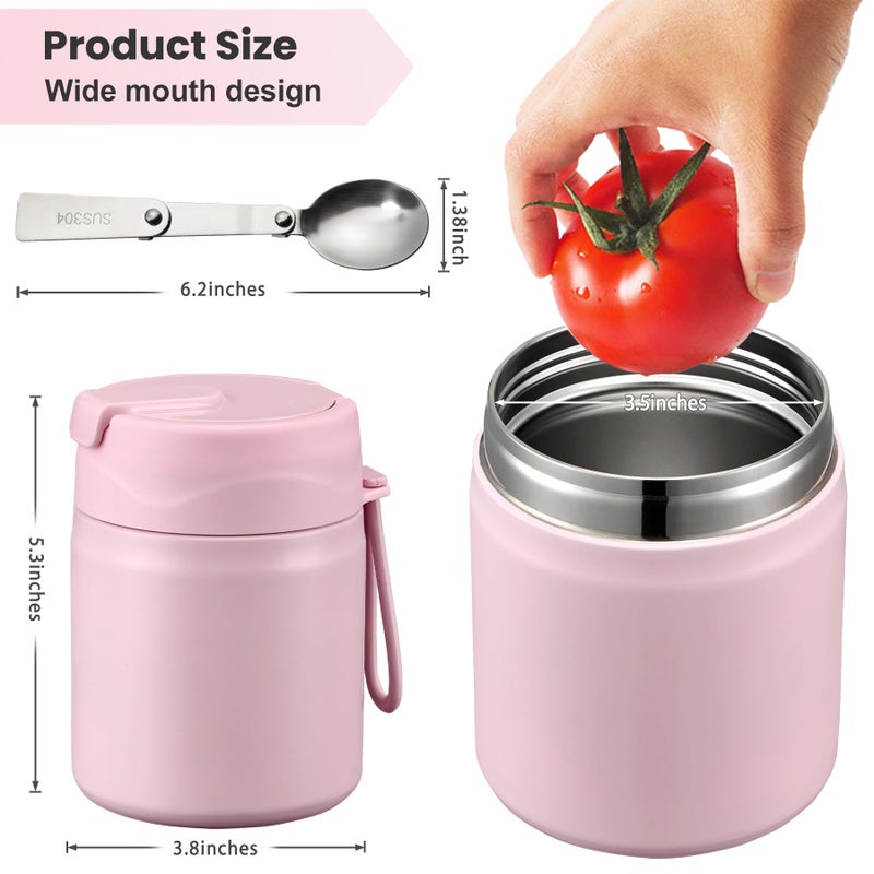 Howeemo 17oz Soup Thermo for Hot Food Kids,Insulated Food Jar with Spoon,Thermo Hot Food Lunch Container,Wide Mouth Leakproof Stainless Steel Lunch Box for School-Pink - Image 5