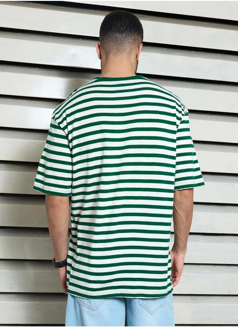 HIGH STAR Green Striped Pockets T-Shirt for Men  - Image 3