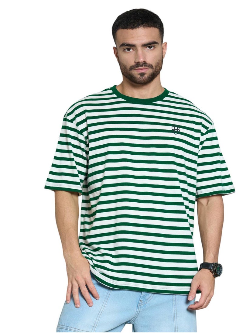 HIGH STAR Green Striped Pockets T-Shirt for Men  - Image 5