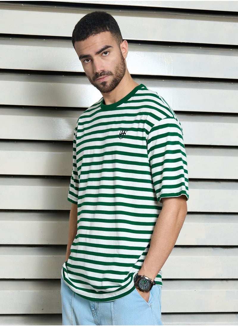 HIGH STAR Green Striped Pockets T-Shirt for Men  - Image 2