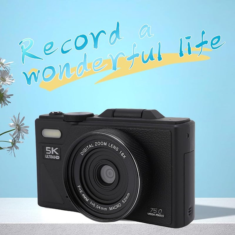 Bewinner 5K Digital Camera, WiFi 75MP Cameras, 18X Autofocus Point and Shoot Digital Camera with 3in 180°Flip Screen, Compact Vlog Travel Camara with SD Card for Photography (128G) - Image 2