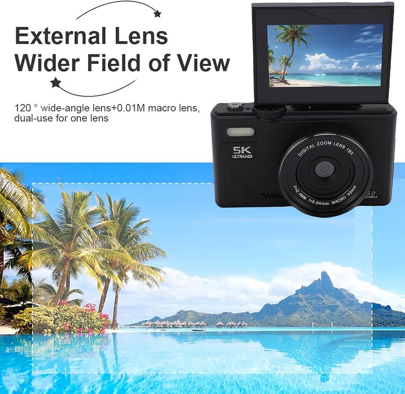 Bewinner 5K Digital Camera, WiFi 75MP Cameras, 18X Autofocus Point and Shoot Digital Camera with 3in 180°Flip Screen, Compact Vlog Travel Camara with SD Card for Photography (128G) - Image 5