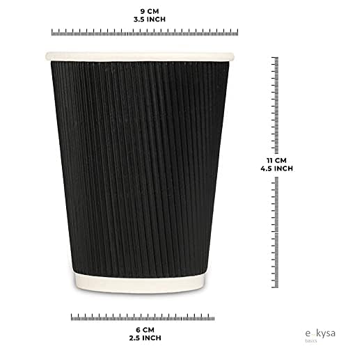 e kysa basics Ripple Paper Disposable Tea/Coffee Cups, Set of 25 pcs, 350 ml - Black - Image 4