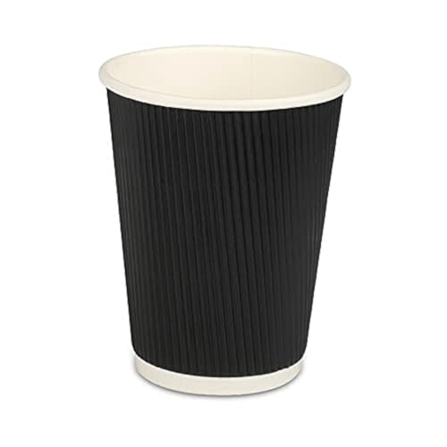 e kysa basics Ripple Paper Disposable Tea/Coffee Cups, Set of 25 pcs, 350 ml - Black - Image 1