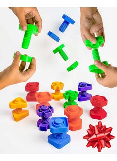 Skoolzy Plastic Nuts And Bolts 24 Piece - Kids Nuts And Bolts - Toddler Engineering Toys For 1-3 - Screw Toys For Toddlers With Ebook Included  - Image 1