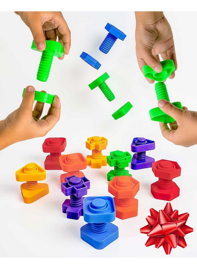 سكولزي صواميل ومسامير بلاستيكية 24 قطعة - صواميل ومسامير للأطفال - ألعاب هندسية للأطفال من سن 1 إلى 3 سنوات - ألعاب براغي للأطفال الصغار مع كتاب إلكتروني متضمن - Image 1