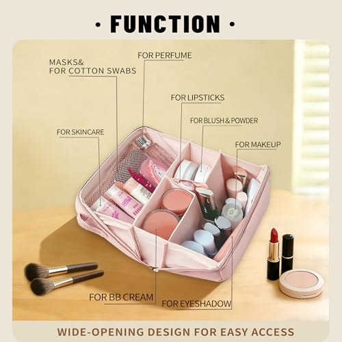 FINEASY Makeup Bag Travel Cosmetic Bag Water Resistant Wide Open Makeup Organizer with Multiple Compartments Double Zippers Machine Washable Portable Cosmetic Case for Weekend Trips Daily Use - Image 3