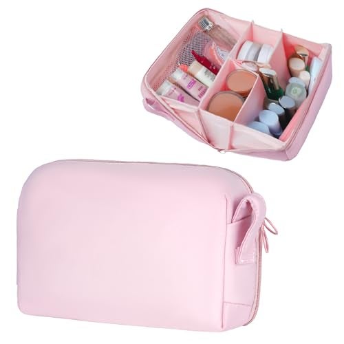 FINEASY Makeup Bag Travel Cosmetic Bag Water Resistant Wide Open Makeup Organizer with Multiple Compartments Double Zippers Machine Washable Portable Cosmetic Case for Weekend Trips Daily Use - Image 1