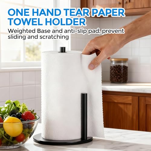 zaa Paper Towel Holder Countertop - Free Standing Paper Towel Holder for Kitchen Organization, Easy to Carry Paper Roll Dispenser, No Drill Installation, for Kitchen, Bathroom, Office, RV, Black - Image 2
