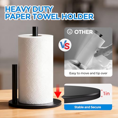 zaa Paper Towel Holder Countertop - Free Standing Paper Towel Holder for Kitchen Organization, Easy to Carry Paper Roll Dispenser, No Drill Installation, for Kitchen, Bathroom, Office, RV, Black - Image 3