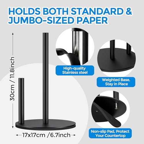 zaa Paper Towel Holder Countertop - Free Standing Paper Towel Holder for Kitchen Organization, Easy to Carry Paper Roll Dispenser, No Drill Installation, for Kitchen, Bathroom, Office, RV, Black - Image 4