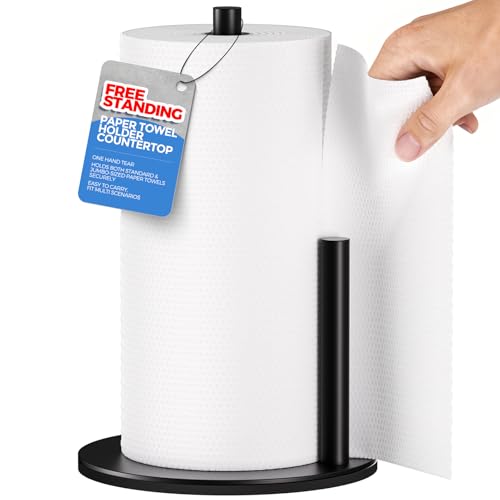 zaa Paper Towel Holder Countertop - Free Standing Paper Towel Holder for Kitchen Organization, Easy to Carry Paper Roll Dispenser, No Drill Installation, for Kitchen, Bathroom, Office, RV, Black - Image 1