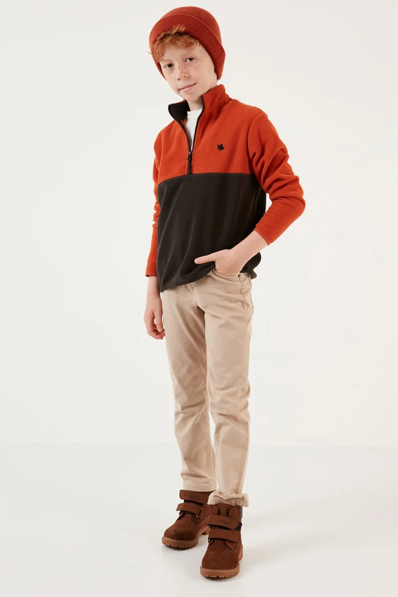 ليلا Soft Textured Half Zipper Color Block Stand Collar Fleece Unisex Children's Fleece 5905004