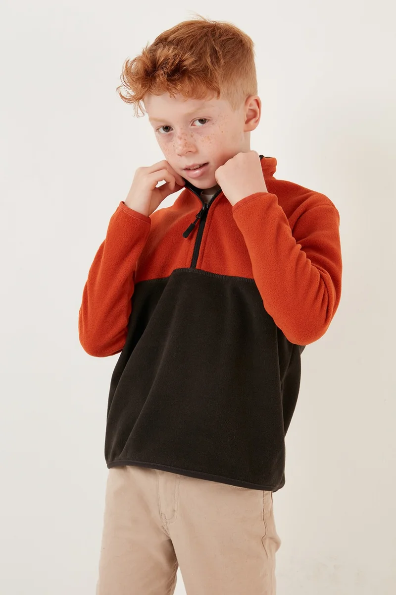 ليلا Soft Textured Half Zipper Color Block Stand Collar Fleece Unisex Children's Fleece 5905004