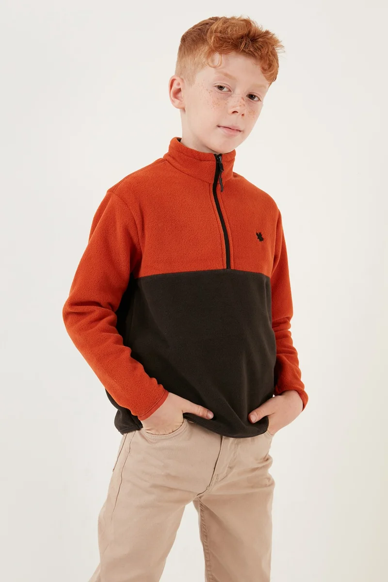 ليلا Soft Textured Half Zipper Color Block Stand Collar Fleece Unisex Children's Fleece 5905004