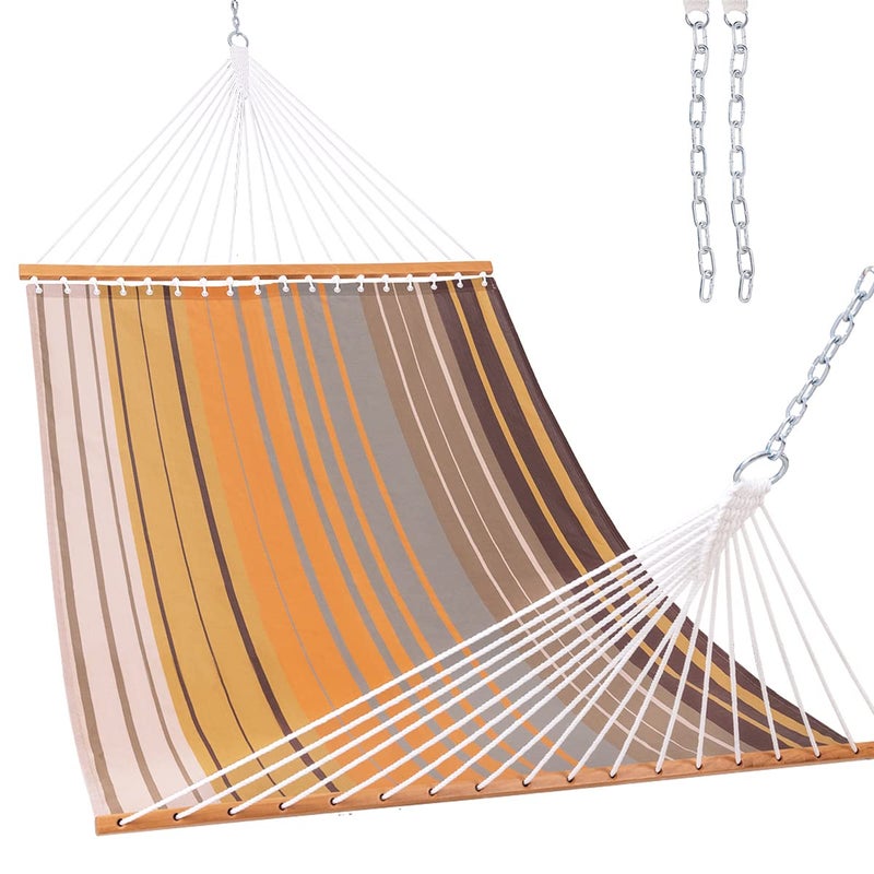Lazy Daze Hammocks Quick Dry Hammock with Spreader Bar 2 Person Double Hammock with Chains Outdoor Outside Patio Poolside Backyard Beach 450 lbs Capacity Coffee Stripes