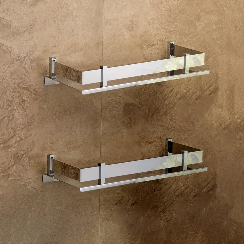 FORTUNE Premium Stainless Steel Wall Mount Shelf Bathroom Multi-Functional Storage Shelf/Kitchen Shelf/Rack & Caddy Basket Bathroom Accessories Chrome Finish - (12 x 5 Inch, (Pack of 2)) - Image 1
