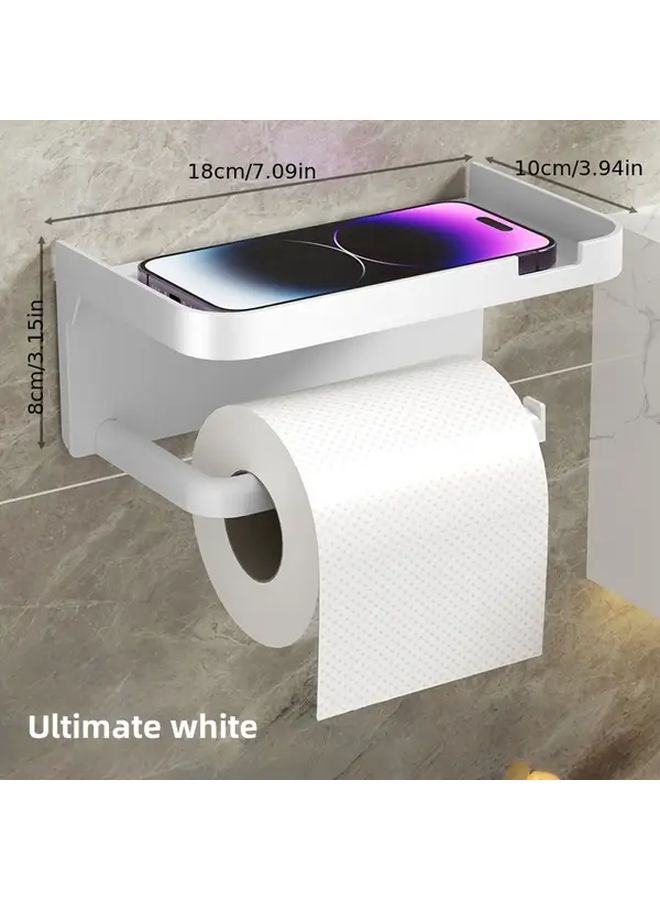 White Self Adhesive Wall Mounted Toilet Paper Holder With Storage Shelf - Image 4