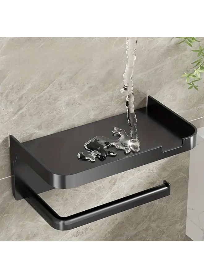 White Self Adhesive Wall Mounted Toilet Paper Holder With Storage Shelf - Image 1
