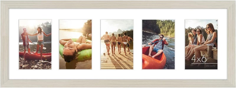 Americanflat 4x6 Collage Picture Frame with ShatterResistant Glass  Fits Five 4x6 Photos or Use as One 8x24 Picture Frame  Signature Collection  Collage Frames for Wall Display  Light Wood