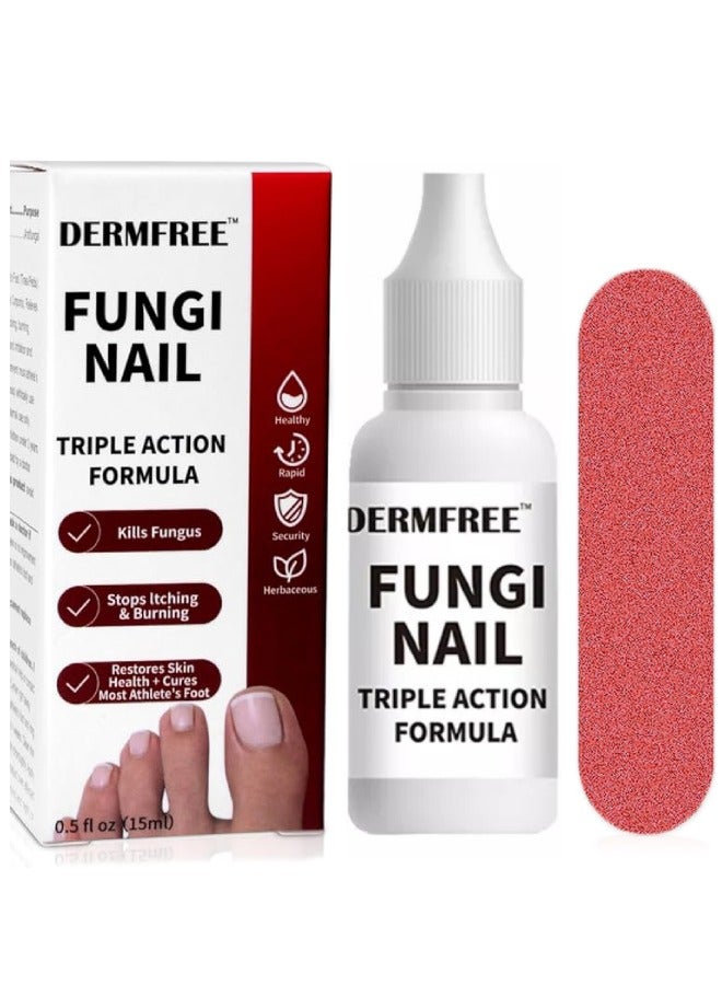 DERMFREE Fungi Nail Triple Action Formula Treatment Liquid Toenail and Fingernails Fungus Removal Serum Stop Itching Burning and Athletes Foot Treatment Serum Restore Healthy Nails Fungal Nail Liquid 15ml - Image 1