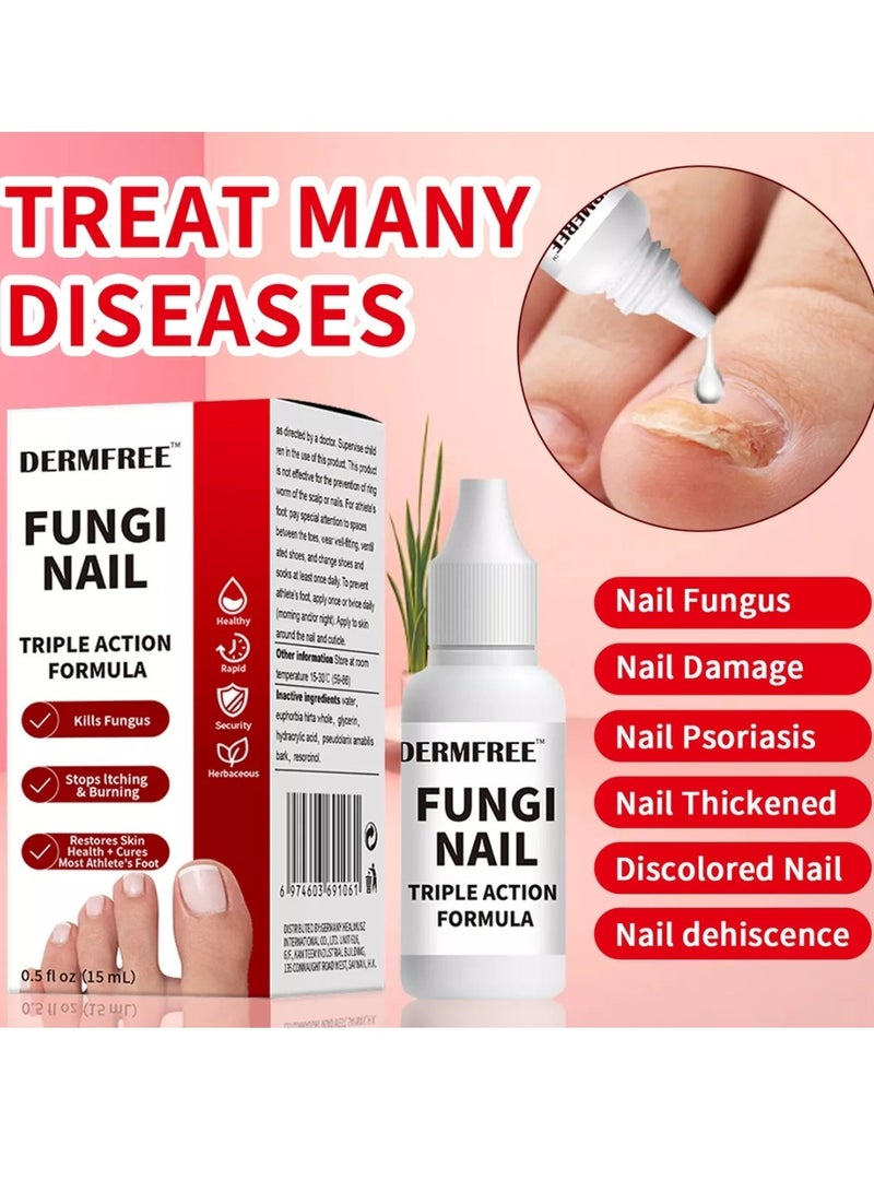 DERMFREE Fungi Nail Triple Action Formula Treatment Liquid Toenail and Fingernails Fungus Removal Serum Stop Itching Burning and Athletes Foot Treatment Serum Restore Healthy Nails Fungal Nail Liquid 15ml - Image 2