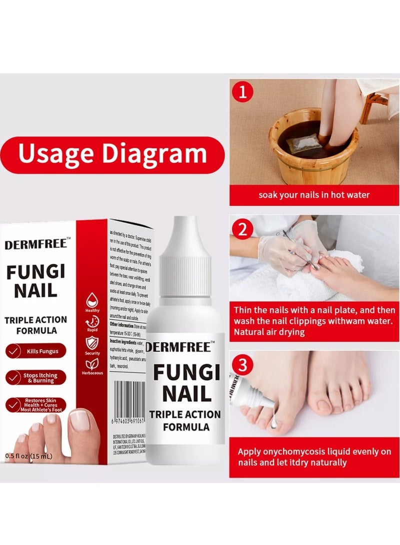 DERMFREE Fungi Nail Triple Action Formula Treatment Liquid Toenail and Fingernails Fungus Removal Serum Stop Itching Burning and Athletes Foot Treatment Serum Restore Healthy Nails Fungal Nail Liquid 15ml - Image 3