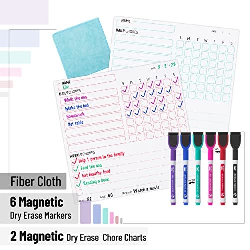 Mr. Pen Mr Pen Magnetic Dry Erase Chore Chart for Fridge 10x10 2 Pack 6X Fine Point Markers Refrigerator Magnetic Chore Chart Dry Erase for Multiple Kids Teens and Adults - Image 3