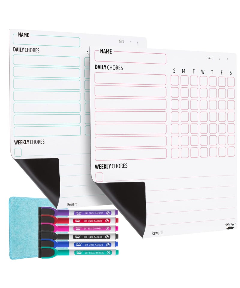 Mr. Pen Mr Pen Magnetic Dry Erase Chore Chart for Fridge 10x10 2 Pack 6X Fine Point Markers Refrigerator Magnetic Chore Chart Dry Erase for Multiple Kids Teens and Adults - Image 2
