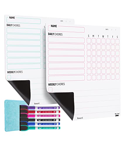 Mr. Pen Mr Pen Magnetic Dry Erase Chore Chart for Fridge 10x10 2 Pack 6X Fine Point Markers Refrigerator Magnetic Chore Chart Dry Erase for Multiple Kids Teens and Adults - Image 1