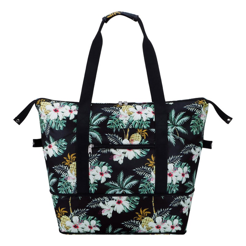 HAWEE Expandable Duffel Bag for Women with Trolley Sleeve and Wet Pocket Water Repellent Weekender Travel Tote Large Capacity Carry On Overnight Luggage for GymTripCampingBeach Palm Tree - Image 2