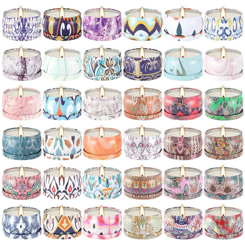 YOROXRG 36 Pack Multicolored Scented Candles Gifts Soy Wax Travel Tin Jar Candles for Home 2.5 OZ for Mom,Christmas, Home Scented Decoration Birthday, Thanksgiving, Mother's Day(Color: Brown) - Image 2