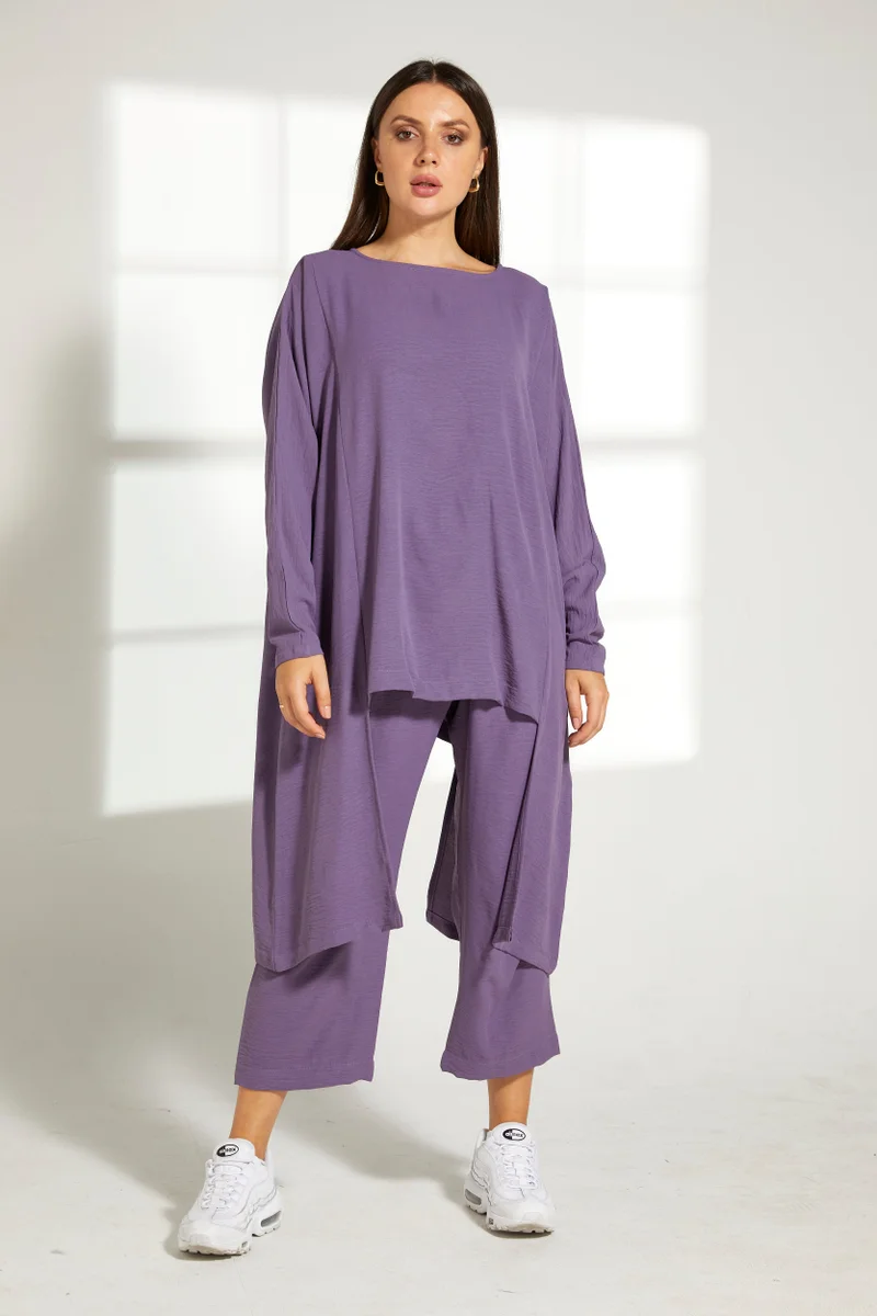 Moistreet Asymmetric Boat Neck Top & Pants Set