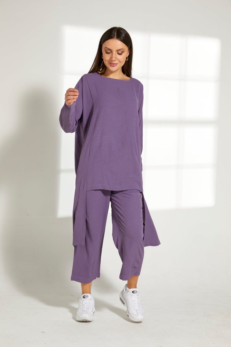 Moistreet Asymmetric Boat Neck Top & Pants Set - Image 1