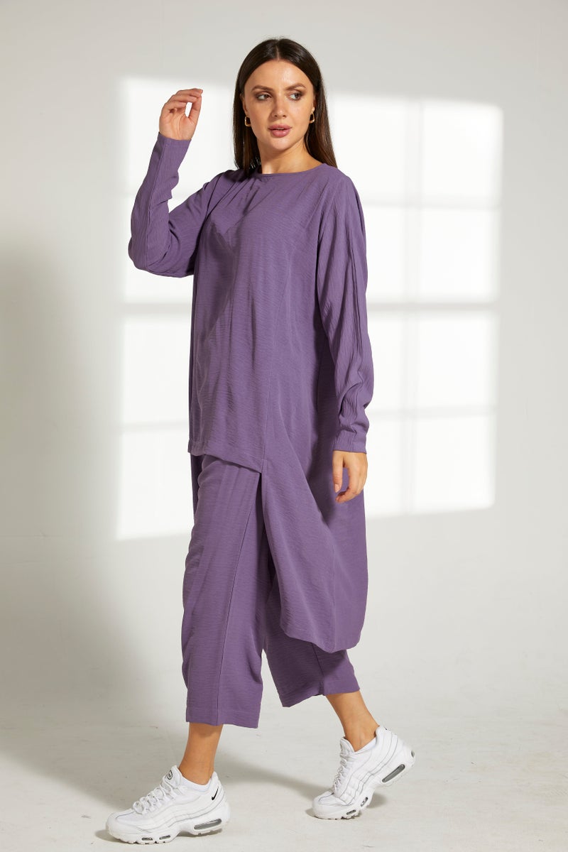 Moistreet Asymmetric Boat Neck Top & Pants Set - Image 4
