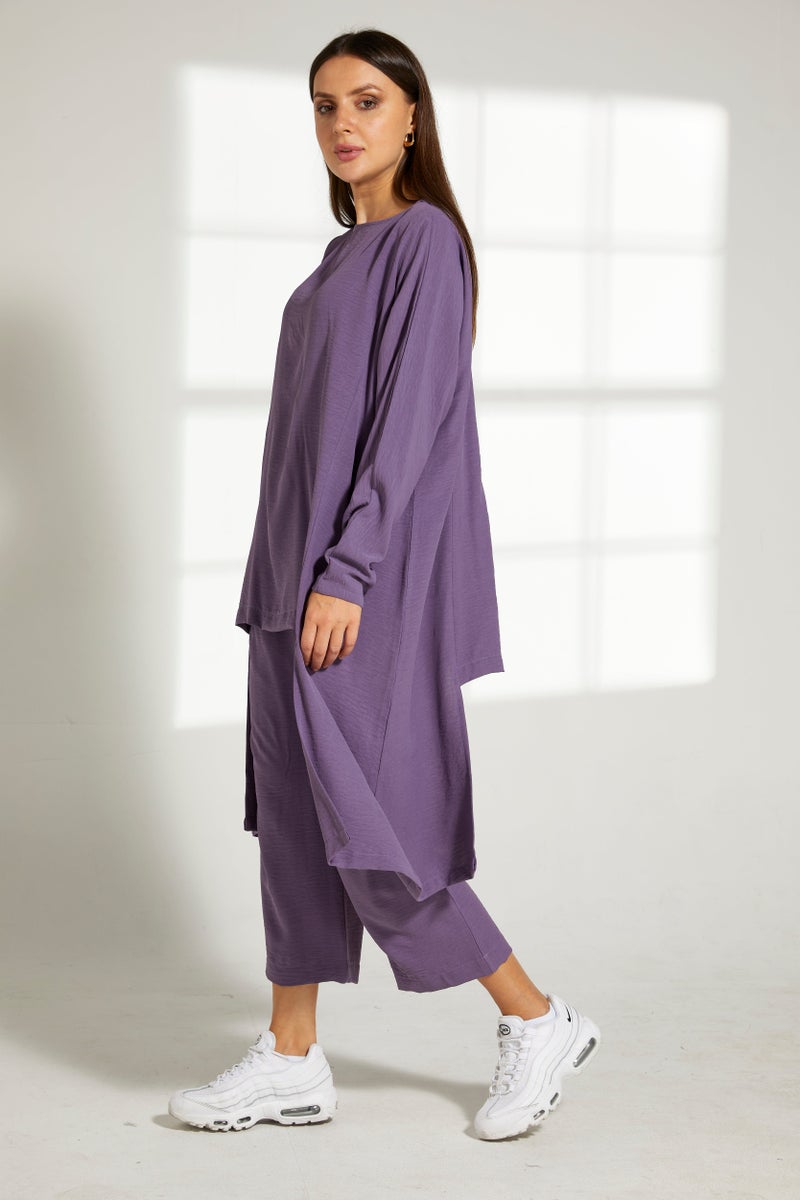 Moistreet Asymmetric Boat Neck Top & Pants Set - Image 3