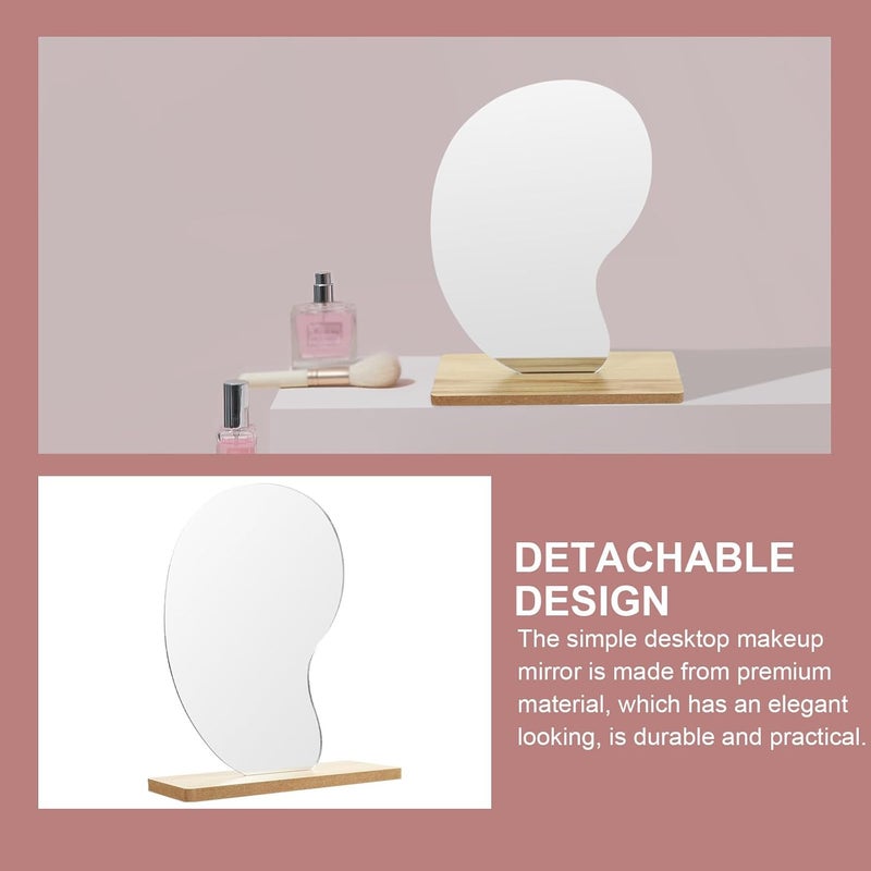 Irregular Acrylic Mirror with Wooden Stand Portable Desktop Cosmetic Mirror for Home and Dorm Use for Students and Living Room - Image 5