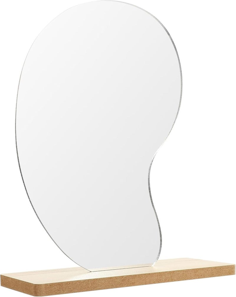 Irregular Acrylic Mirror with Wooden Stand Portable Desktop Cosmetic Mirror for Home and Dorm Use for Students and Living Room - Image 1