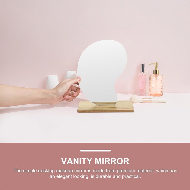 Irregular Acrylic Mirror with Wooden Stand Portable Desktop Cosmetic Mirror for Home and Dorm Use for Students and Living Room - Image 4