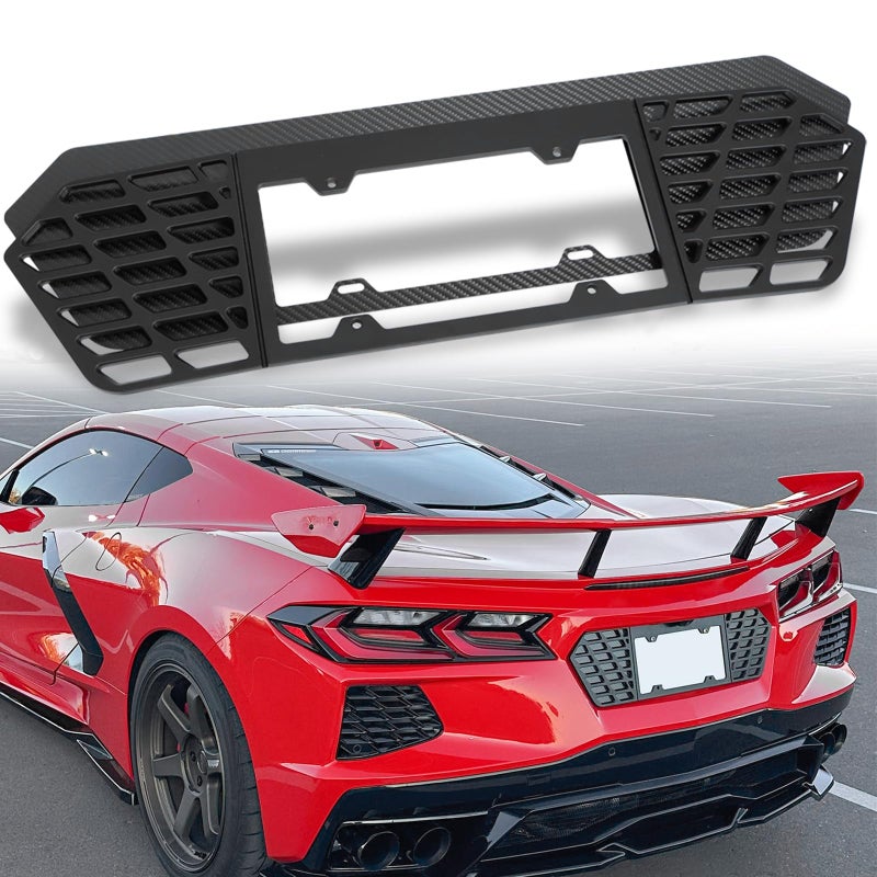 إطار لوحة الترخيص الخلفية Etesan مناسب لسيارة C8 Corvette Stingray Z51 2020 2021 2022 2023 2024 2025 من الألمنيوم اللامع وألياف الكربون السوداء