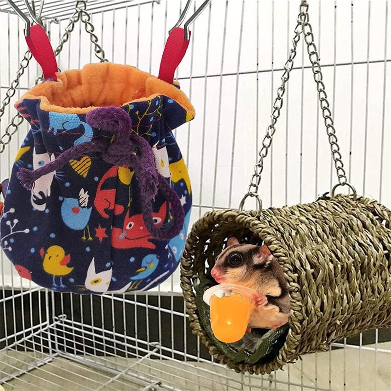 Pet Hanging Sleeping Pouch for Sugar Glider, Hanging Bed House with Drawstring Design, Small Animals Hammock Cage Accessories, Cage Warm Sleep Bag for Squirrel Hamster Guinea Pig Birds Parrot, 1 Pcs - Image 2