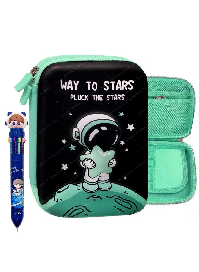فنبلاست حافظة أقلام فن بلاست سبيس للأطفال، جراب أقلام يحتوي على 10 ألوان في قلم واحد، حافظة أقلام للأولاد، هدايا إرجاع بطابع الفضاء للأطفال، صندوق أقلام للأطفال بطابع الفضاء ورائد الفضاء (أخضر، أسيتات فينيل إيثيلين (EVA)) - Image 1