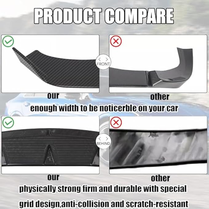 Gear Up Front Bumper Lip Splitter Compatible With 2024 2023 2022 2021 Kia K5 & 2025 Kia K5 GT/GT Line 3PC Front Splitter Protection Bumper Lower Lip (Gloss Carbon Fiber) - Image 4