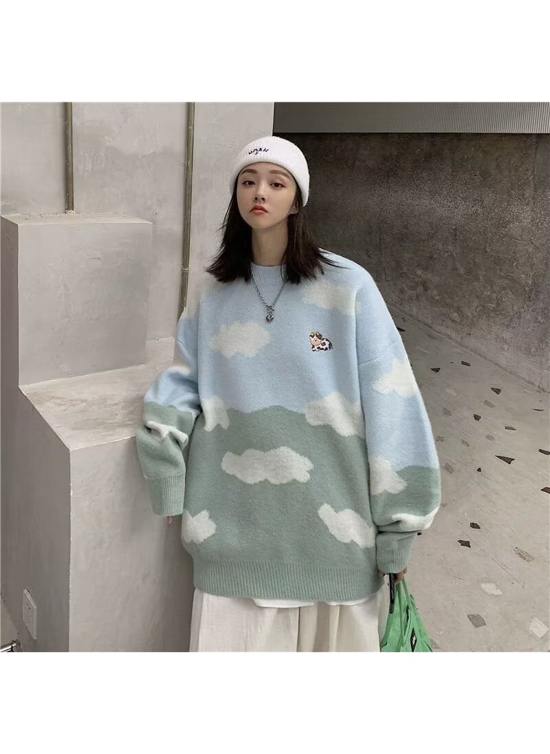 Generic - Retro Lazy Cartoon Cloud Sweater Unisex Soft Knitwear Under Blue - Image 1