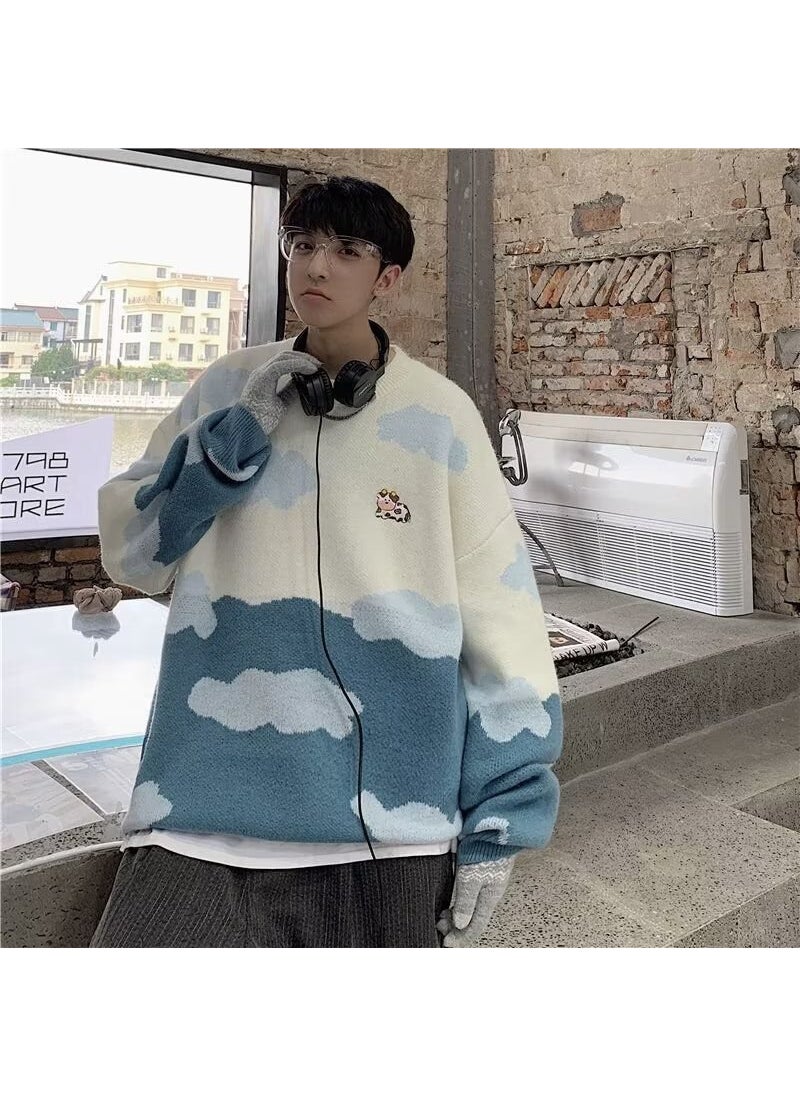 Generic - Retro Lazy Cartoon Cloud Sweater Unisex Soft Knitwear Under Blue - Image 1
