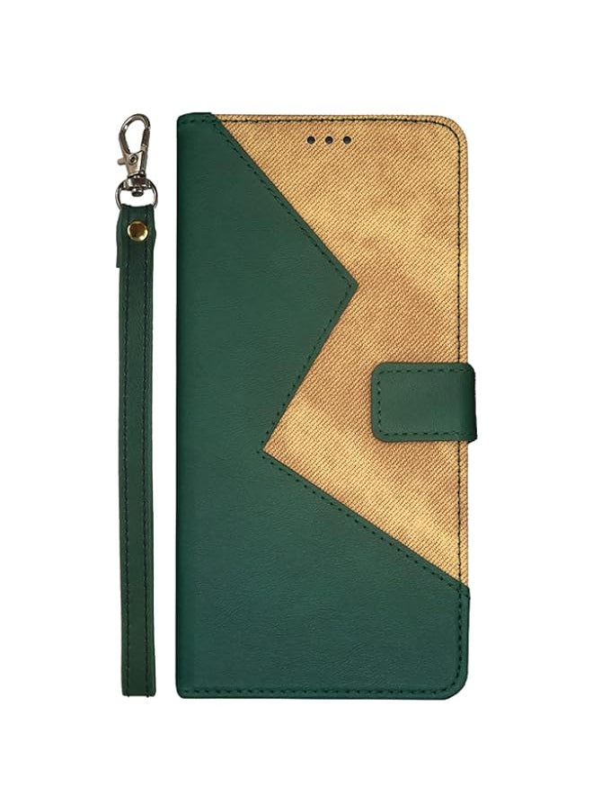 BGM - Wallet case Stand Cover for Vivo Y33S -Magnetic Closure, Hand-made Hit Color Leather Case for Vivo Y33S（with Lanyard）-Green - Image 1