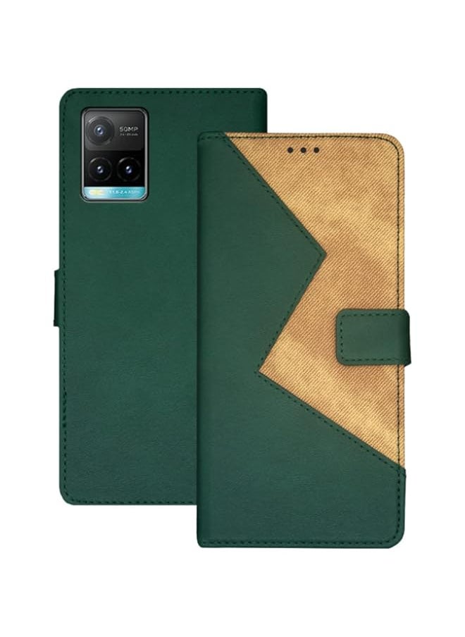 BGM - Wallet case Stand Cover for Vivo Y33S -Magnetic Closure, Hand-made Hit Color Leather Case for Vivo Y33S（with Lanyard）-Green - Image 1