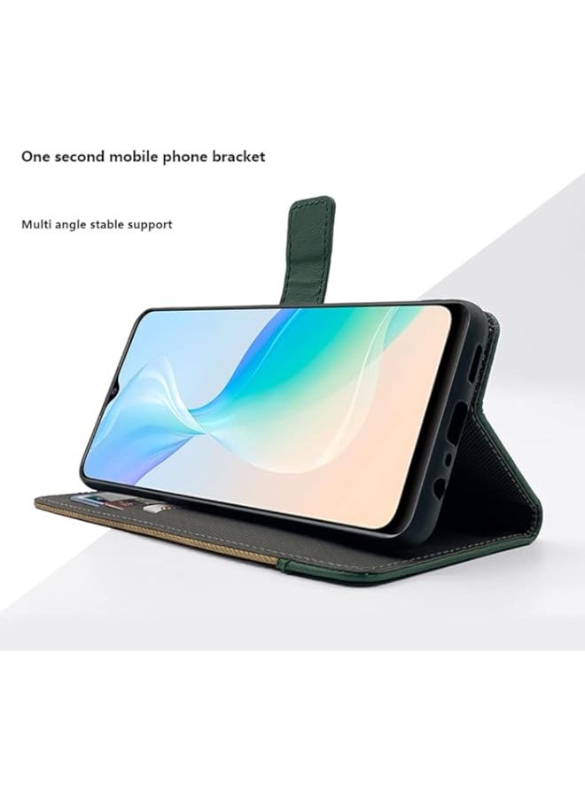 BGM - Wallet case Stand Cover for Vivo Y33S -Magnetic Closure, Hand-made Hit Color Leather Case for Vivo Y33S（with Lanyard）-Green - Image 1
